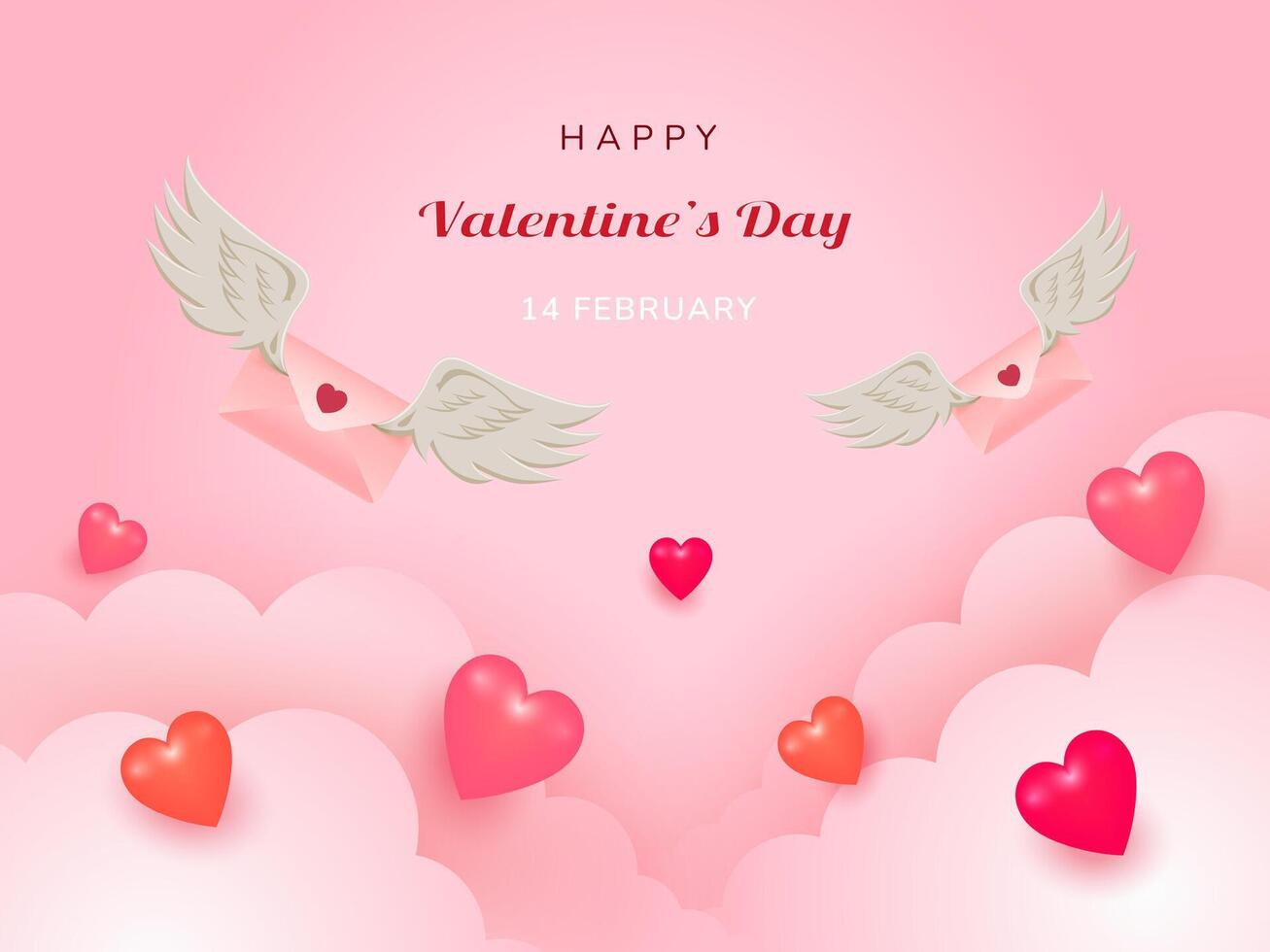 Modern style love romantic postcard design set, trendy valentine's day craft post card banner, flat handmade mail with cute wing and heart flyer collection, romantic envelope concept vector