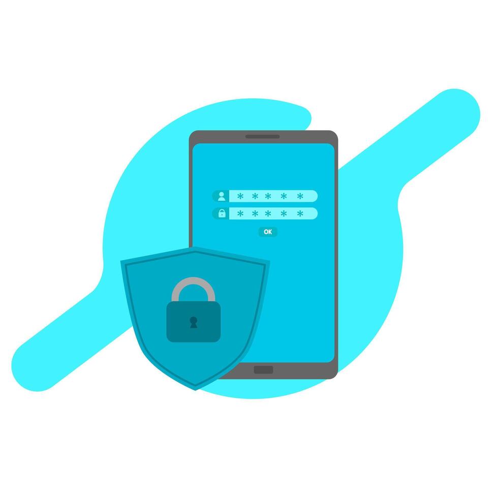 Mobile Phone Security Concept Illustration, Website Banner, Advertising and Marketing Materials, Online Advertisement, Business Presentation. vector