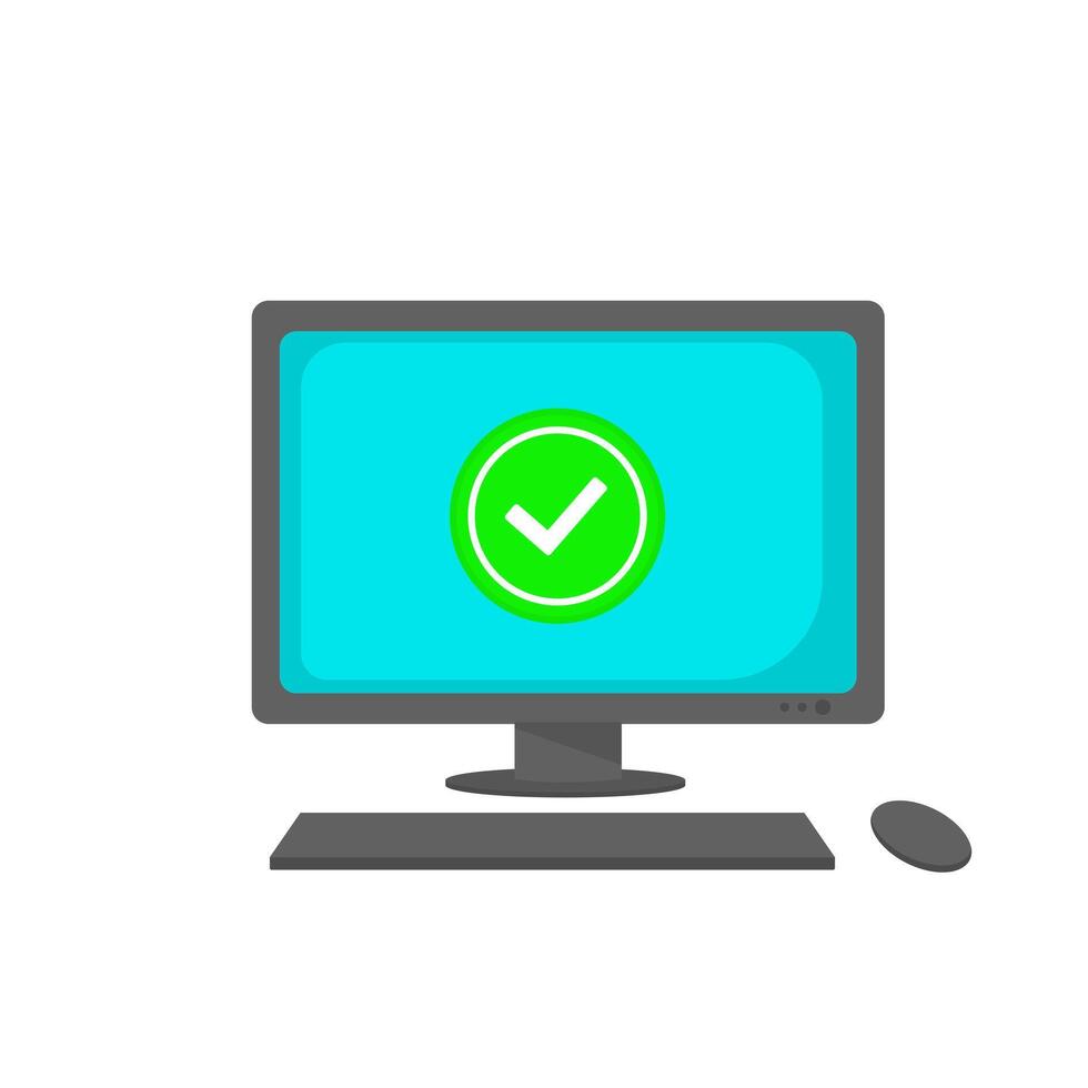 plano estilo ilustración de terminado tarea en computadora vector