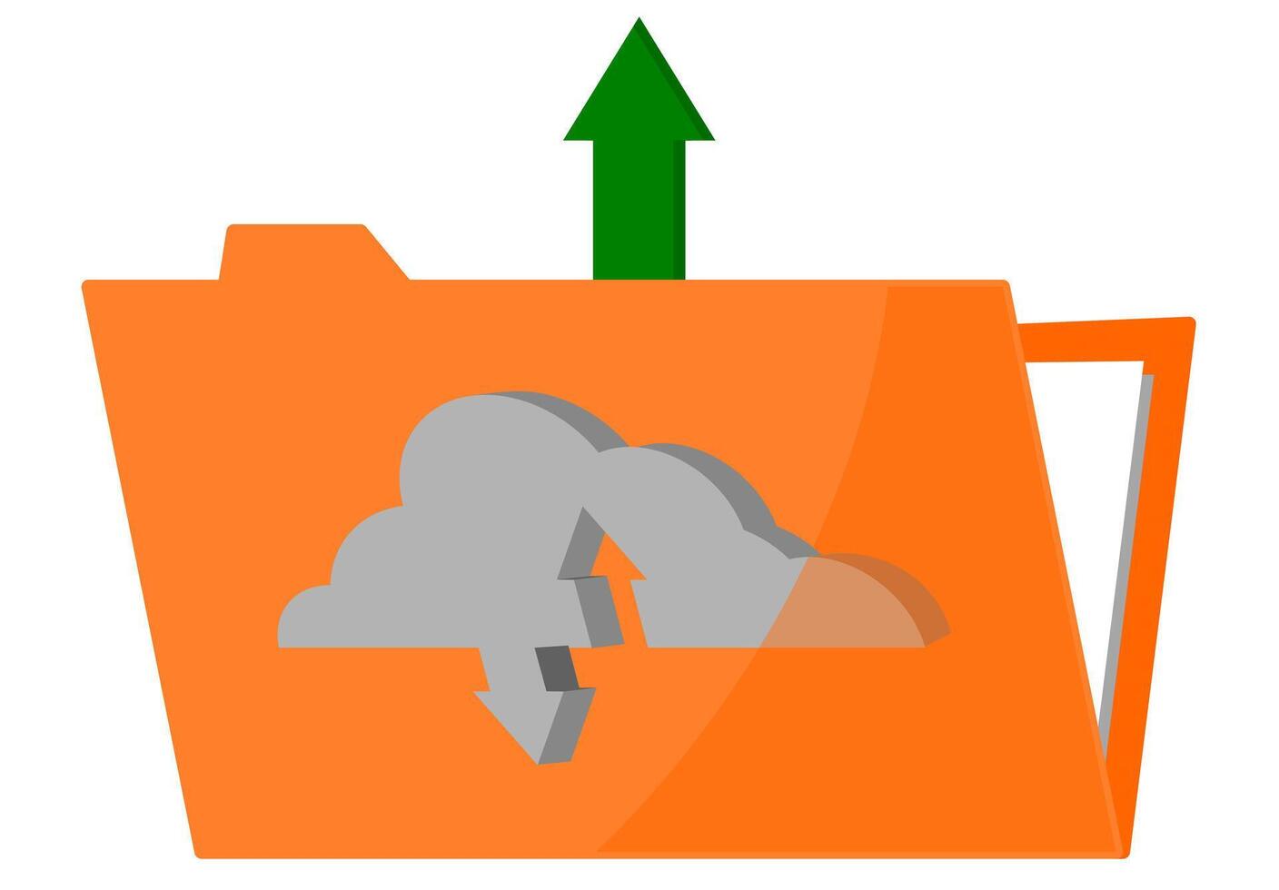 An orange folder with a cloud and arrow vector