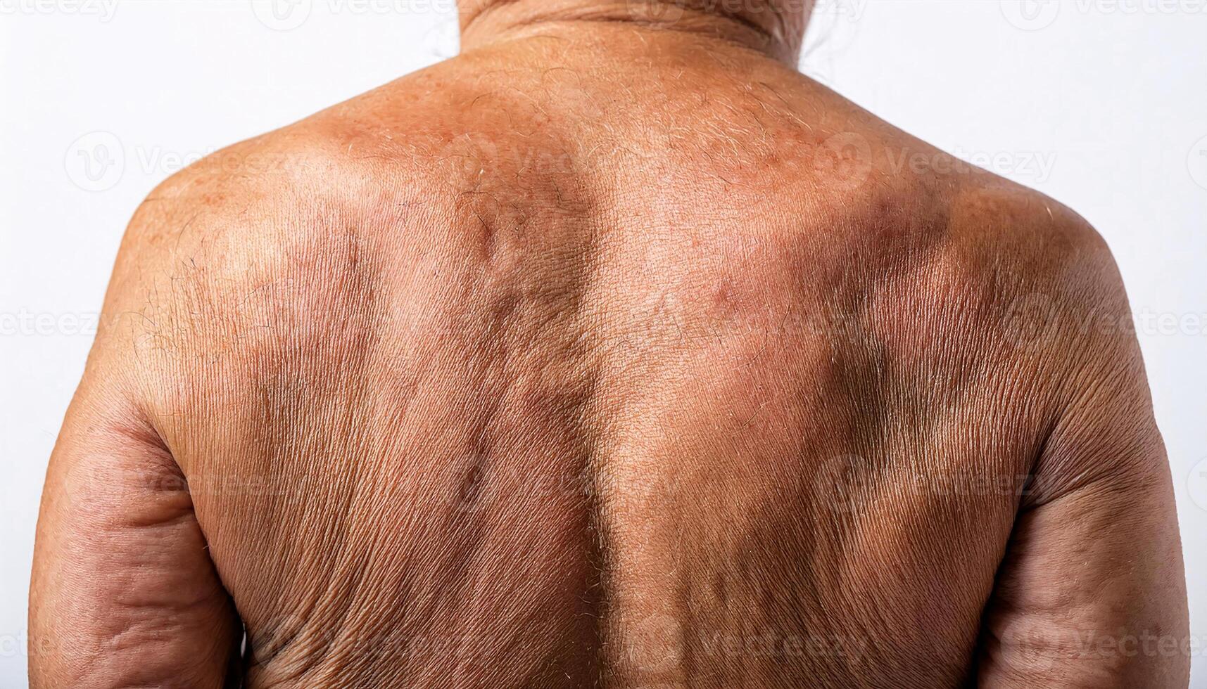 macro image of loose skin on the back showing wrinkles folds and signs of aging with natural texture in isolated white background photo
