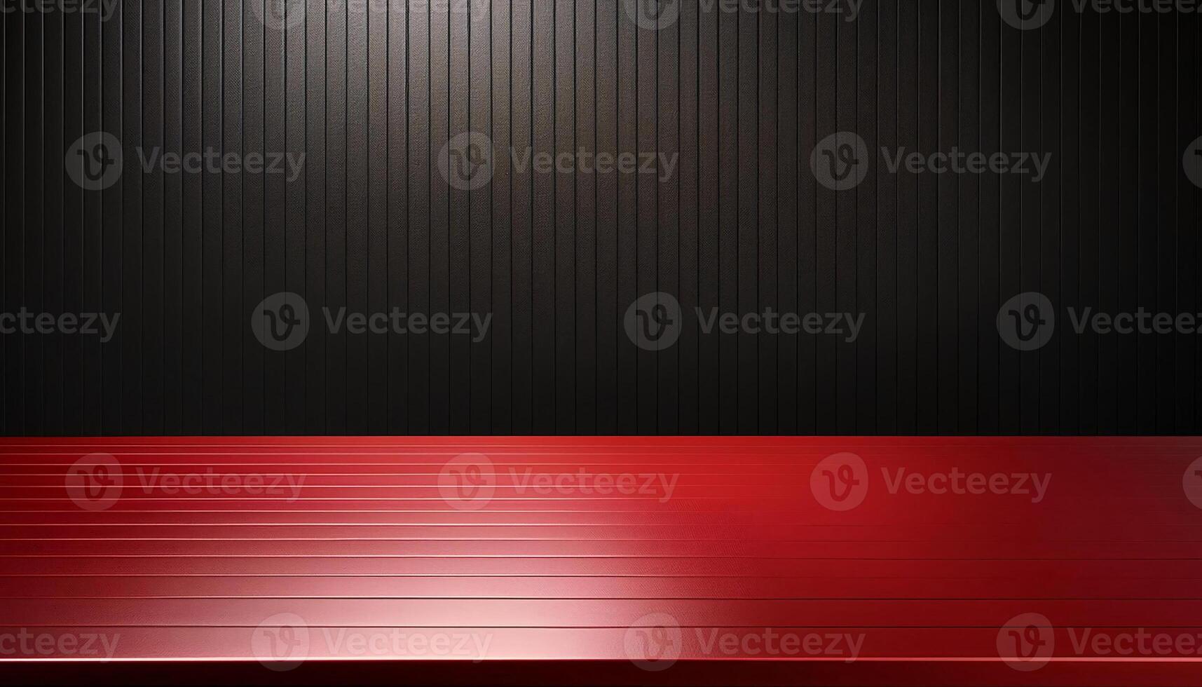 bold red table with glossy black vertical wall background for product showcase or modern minimalist interior design photo
