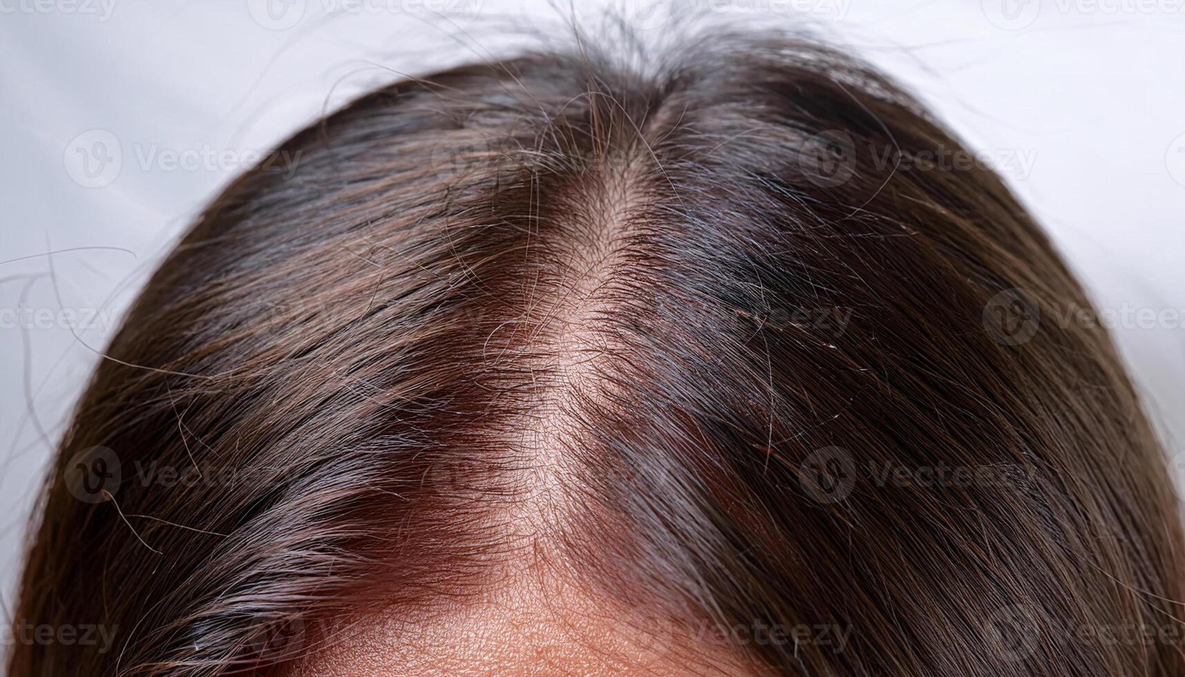 close-up of seborrheic dermatitis on the scalp with visible greasy scales, redness, and irritated skin photo