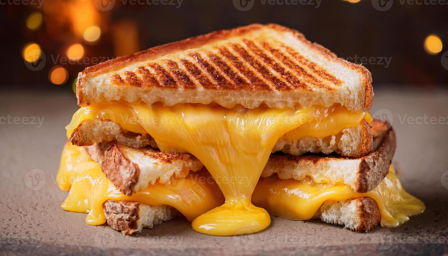 close-up of a grilled cheese sandwich with golden brown crispy bread and gooey melted cheddar oozing out photo