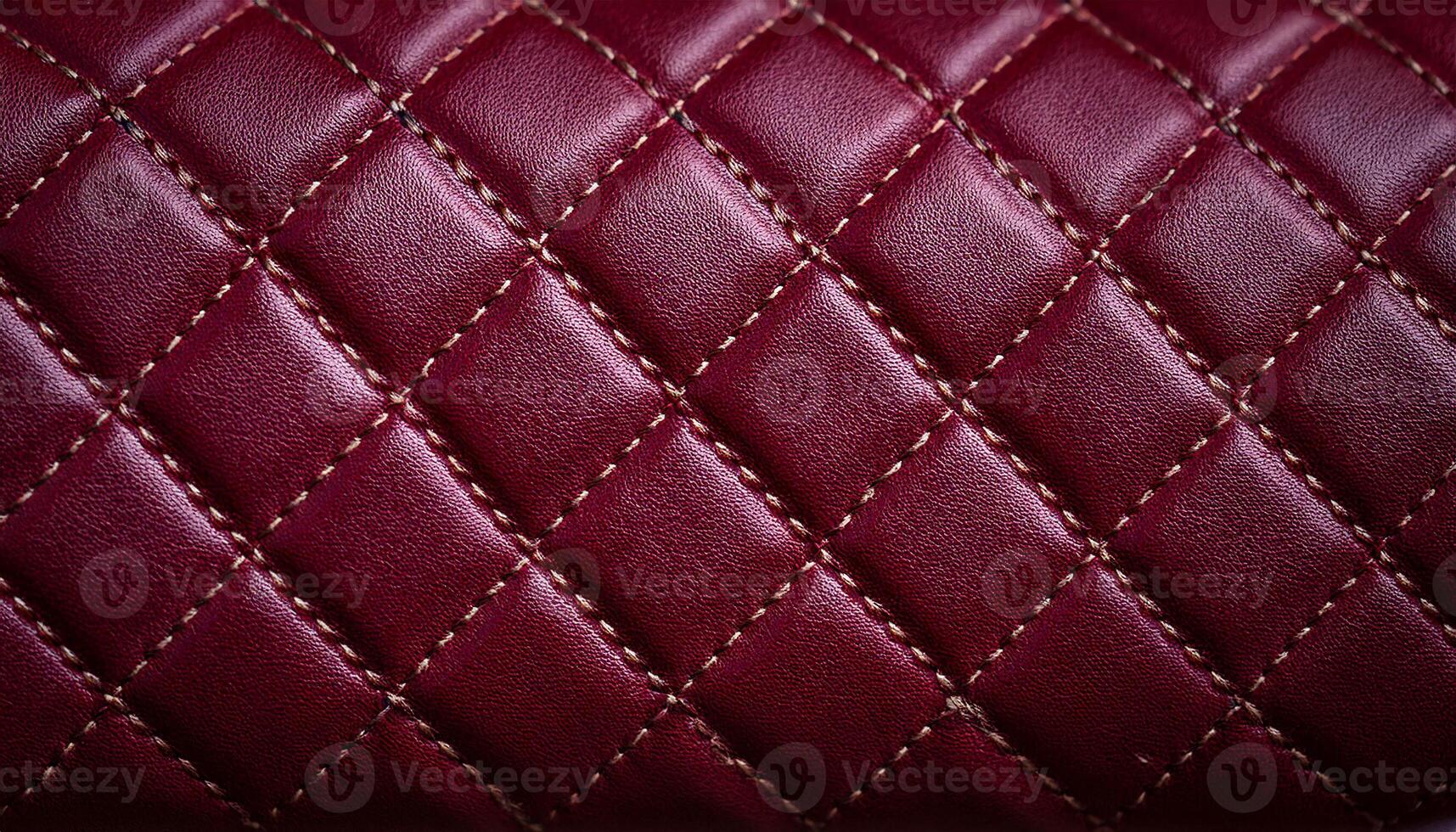 macro view of diamond-stitched burgundy leather with fine texture and glossy finish for luxury design photo