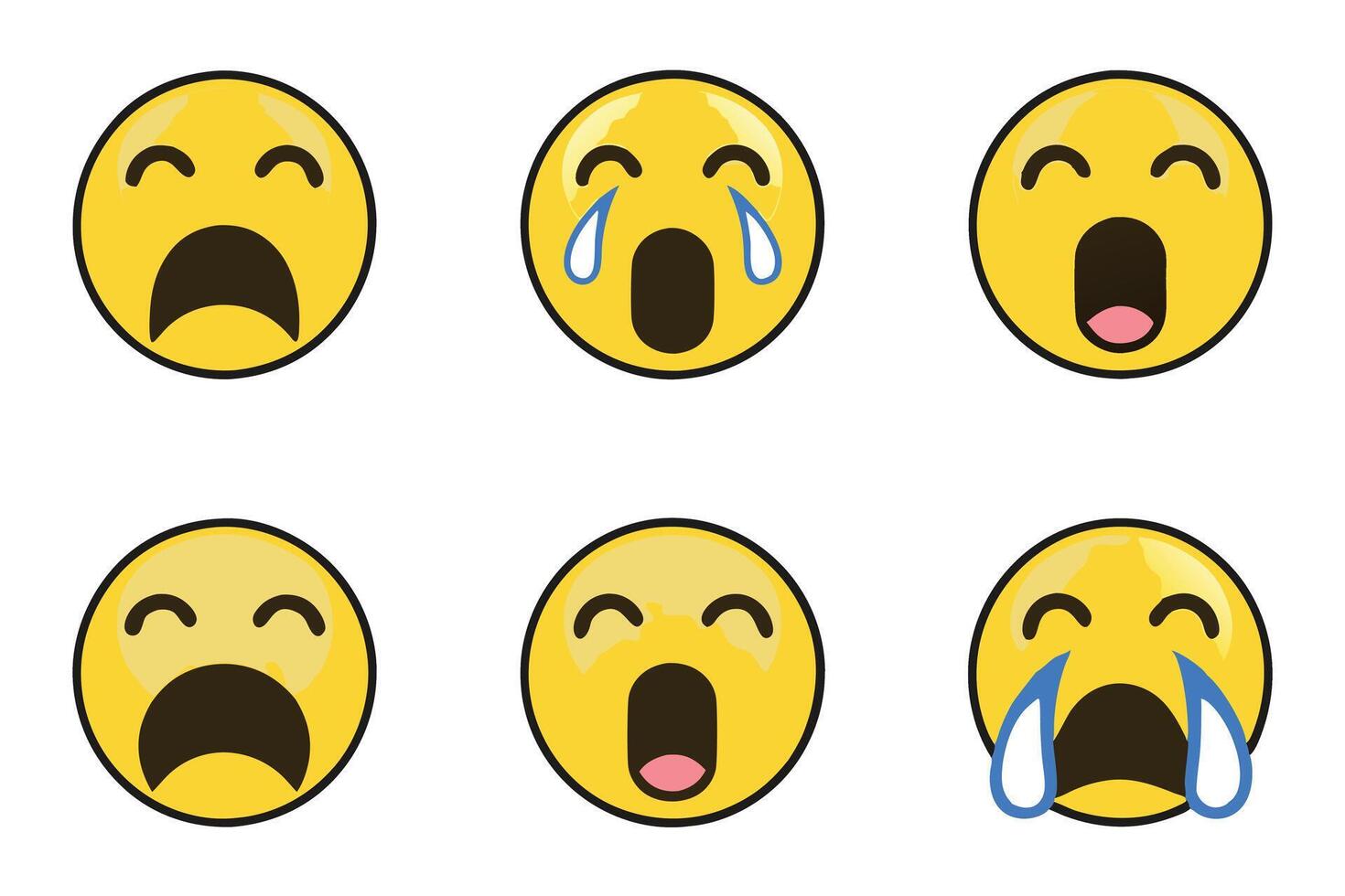 Minimalistic crying emoji design featuring flowing tears and expressive details for digital media and emotional communication, line art vector