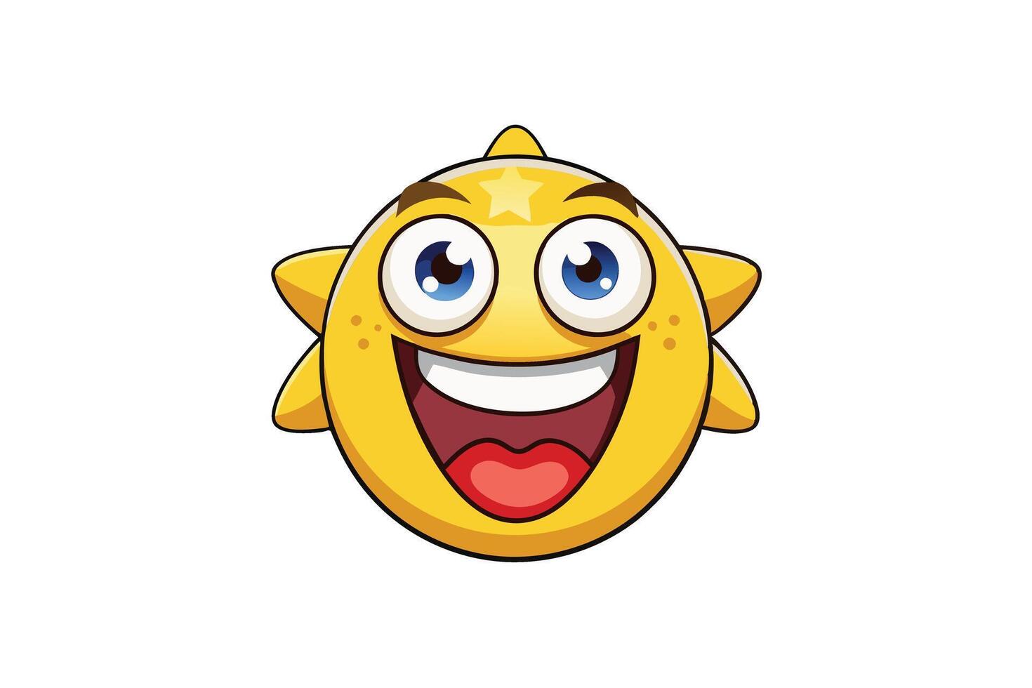 Cute yellow star emoji with animated facial features expressing excitement and fun, perfect for social media and digital design vector