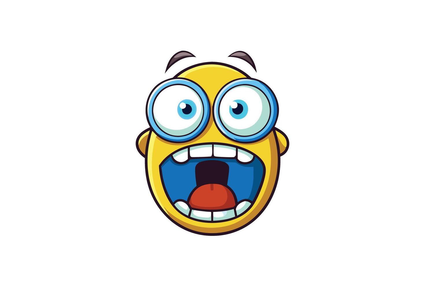 Funny emoticon with exaggerated frightened face, wearing glasses, and expressing comical shock and awe vector