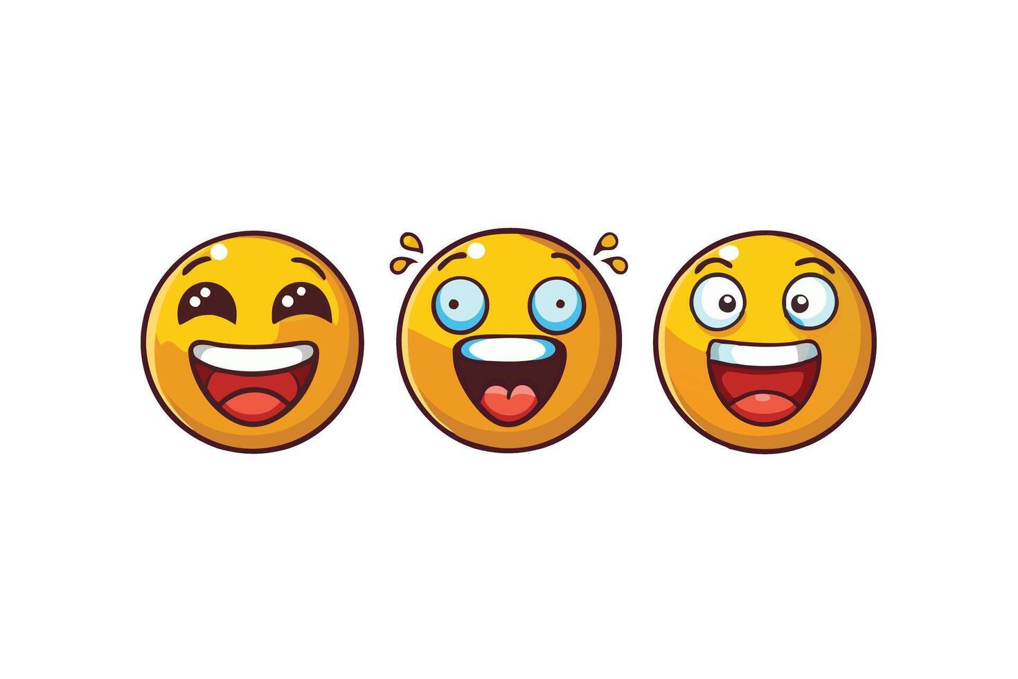Set of vibrant cartoon emoji characters showcasing different cheerful emotions for modern communication and fun designs vector