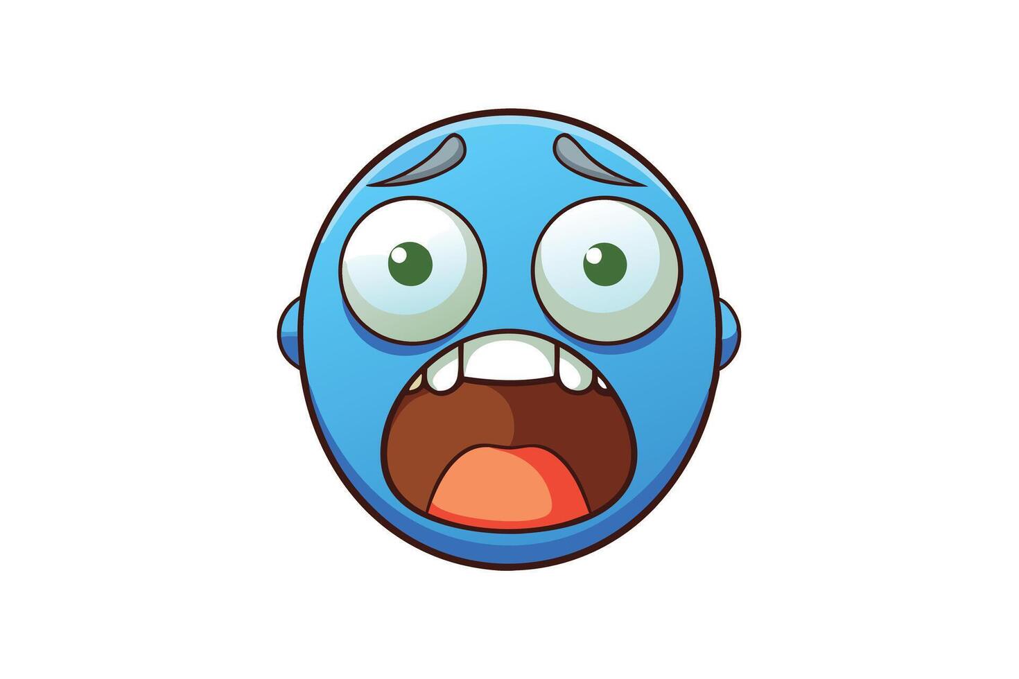 Blue emoji character with a terrified expression, wide eyes, and open mouth in a humorous cartoon style vector