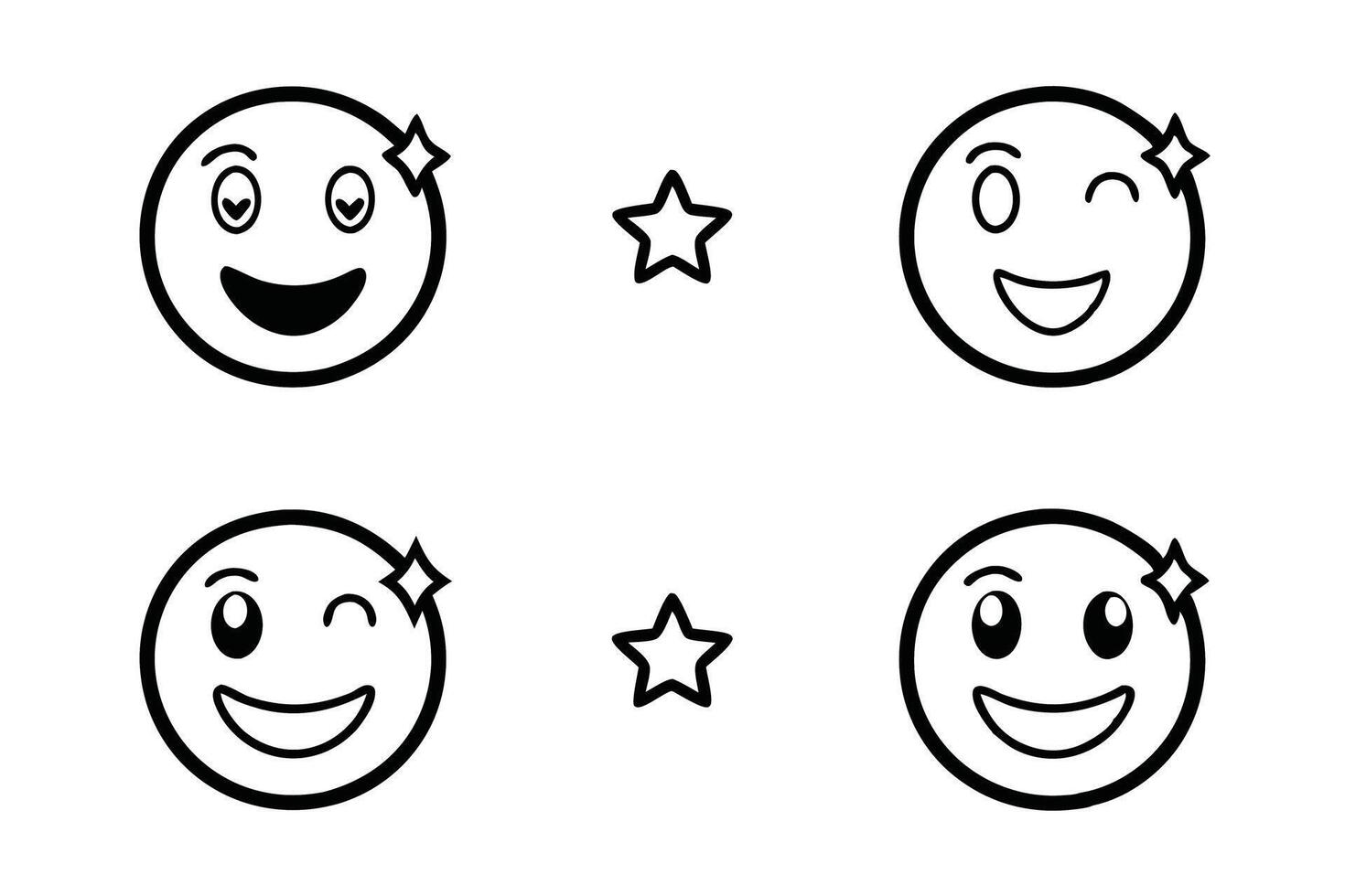 Set of expressive winking emojis with creative elements like star accents and heart shapes, ideal for fun and engaging graphic projects vector