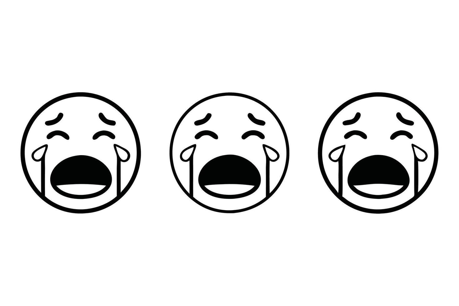 Loudly crying emoji face with tears streaming down and wide open mouth, perfect for expressing sadness or grief, line art vector