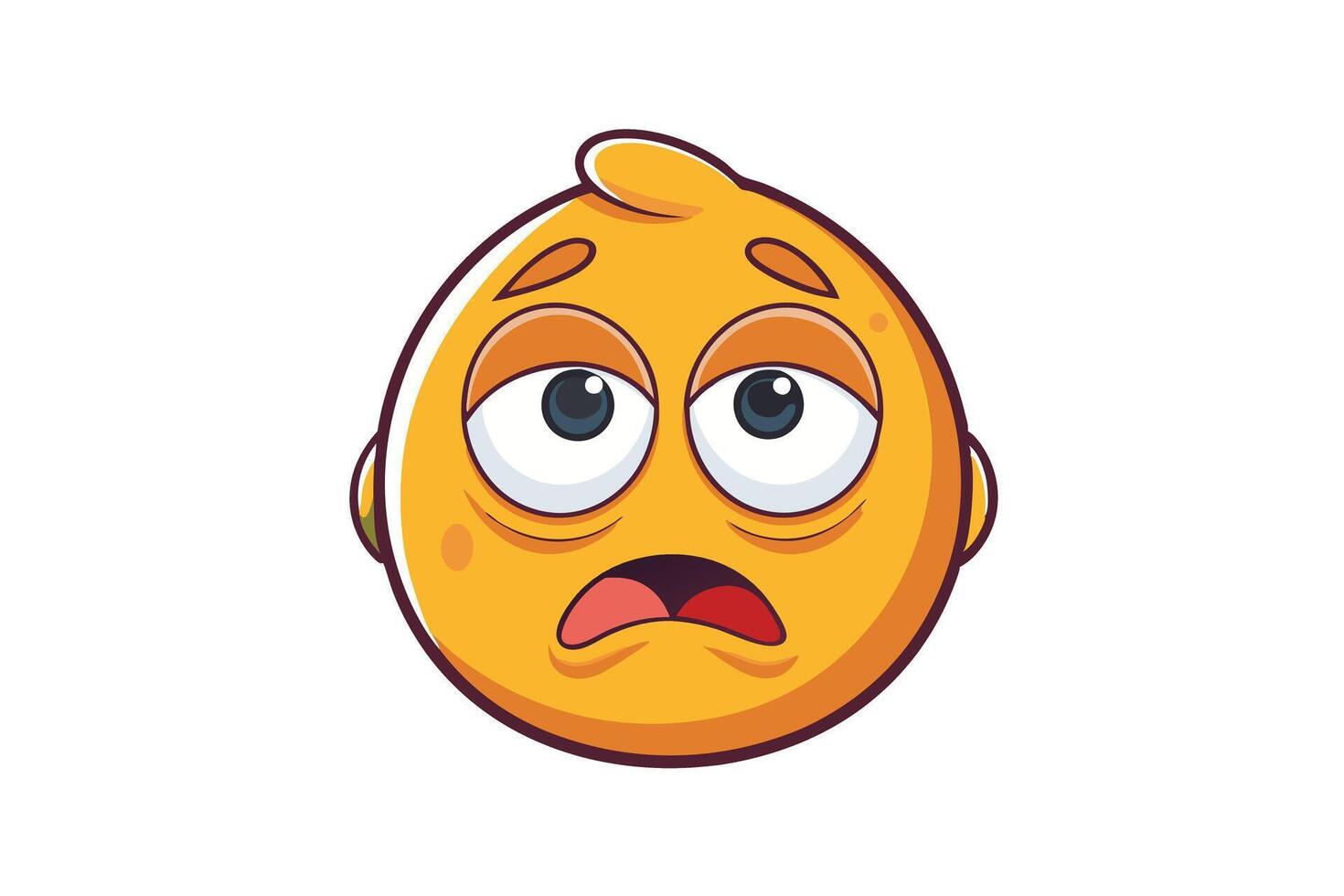 Illustration of a tired emoji with a fatigued expression and droopy eyes, symbolizing exhaustion and sleepiness vector
