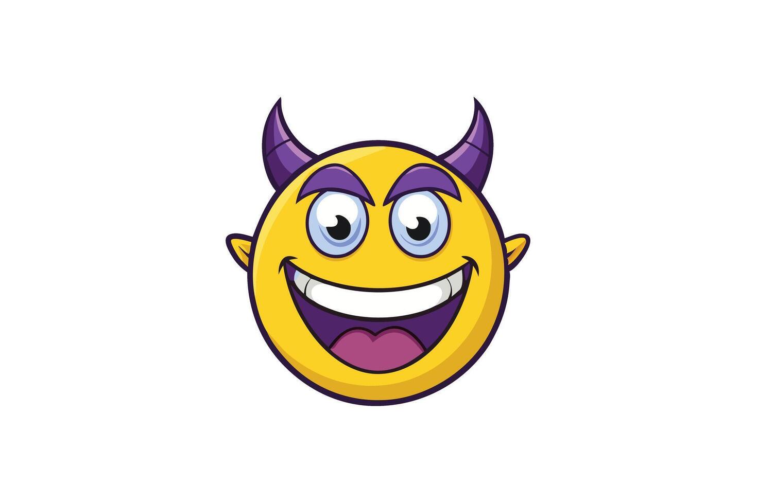 Happy devil emoji featuring a cheeky grin and bold horns in a fun, colorful, and eye catching cartoon design vector