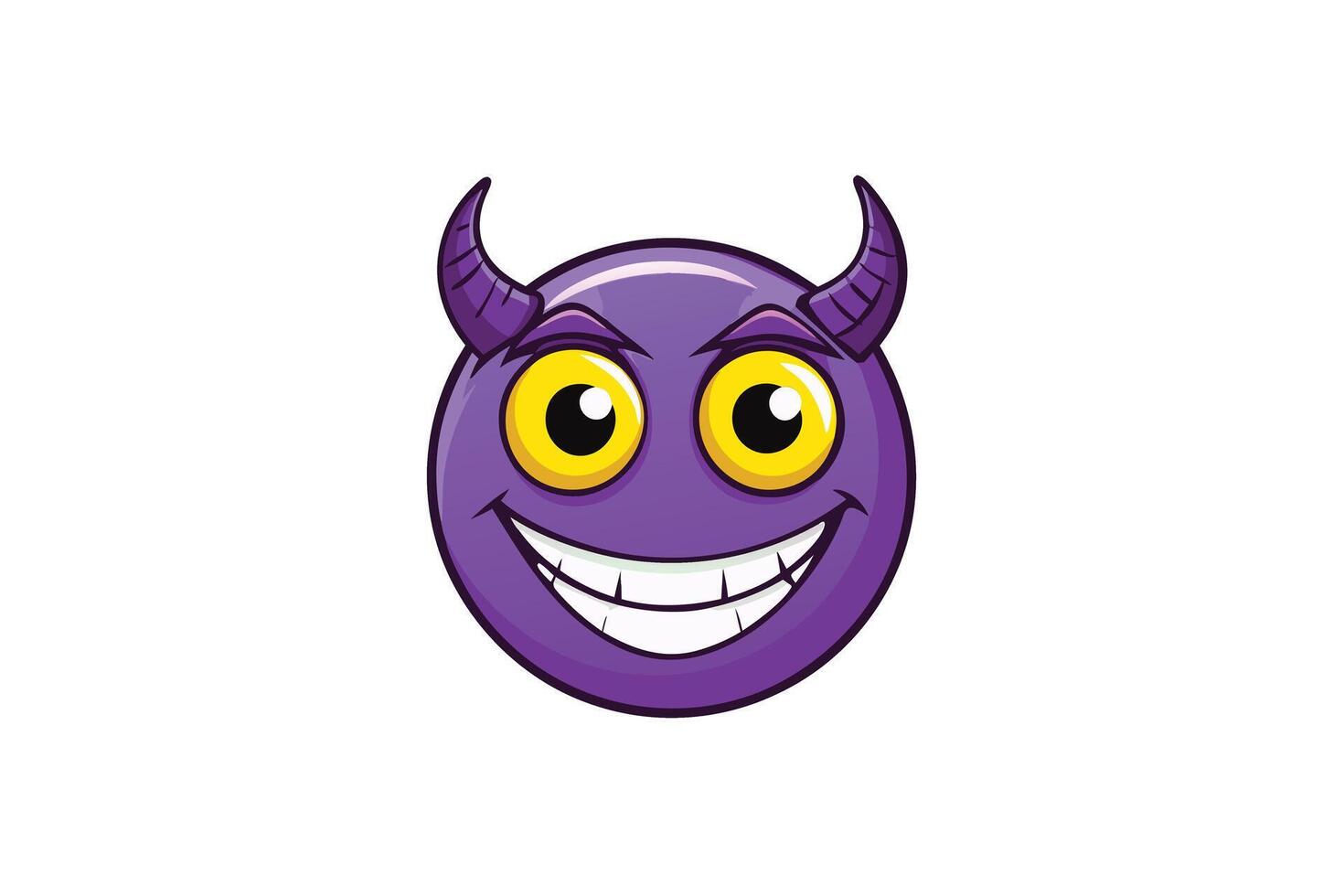 Playful purple devil emoji with horns and a mischievous grin representing a fun and cheeky personality in cartoon style vector