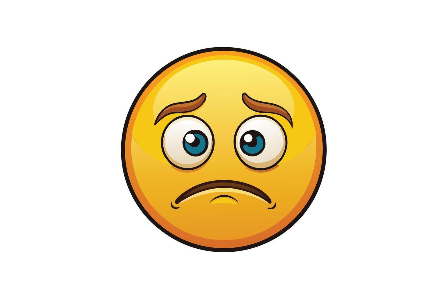 Sad emoji face with a deep frown, downcast eyes, and worried expression, representing disappointment, concern, or sorrow vector
