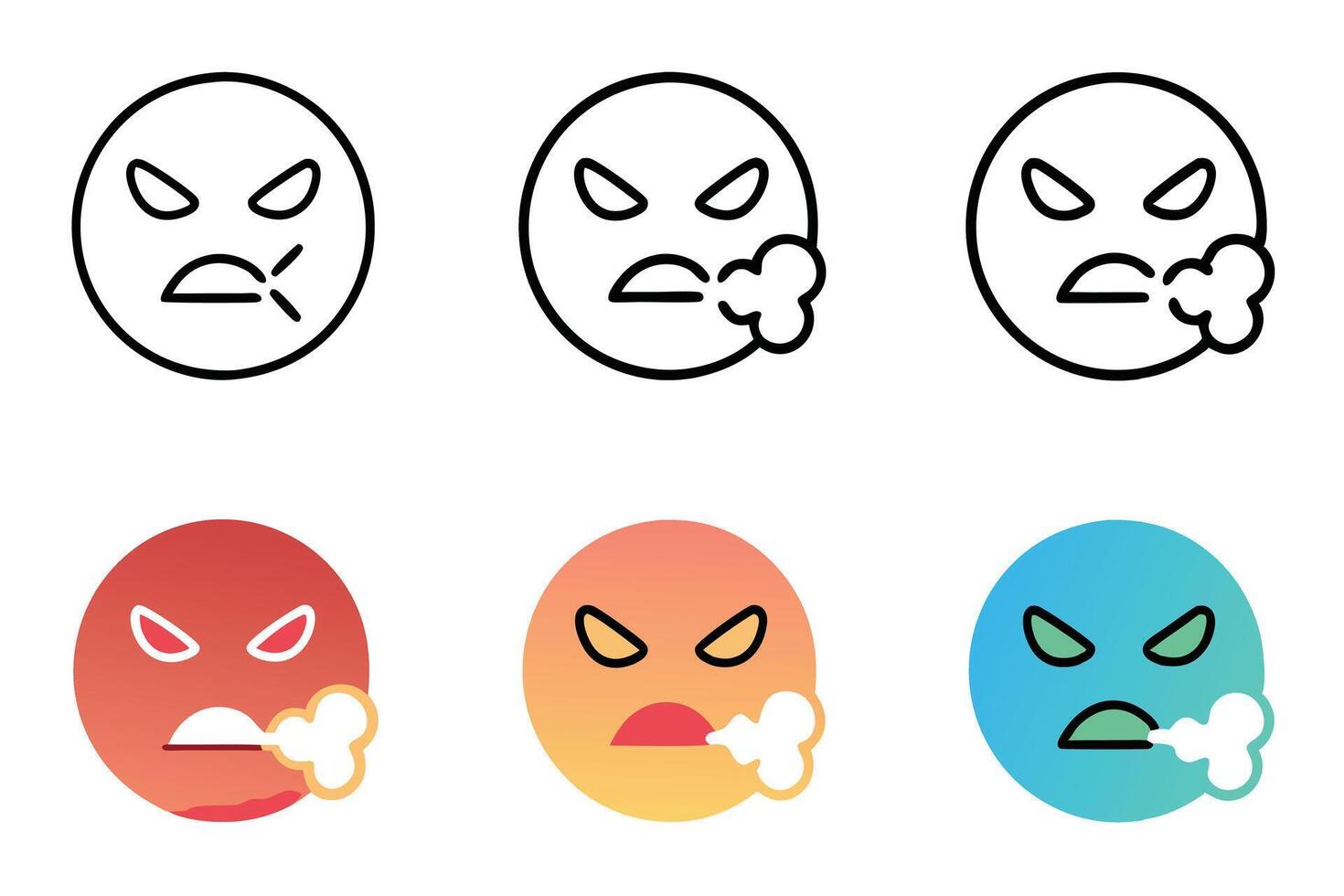 Furious emoji design with dynamic steam effects, showcasing rage and anger for creative social media or app projects, line art vector
