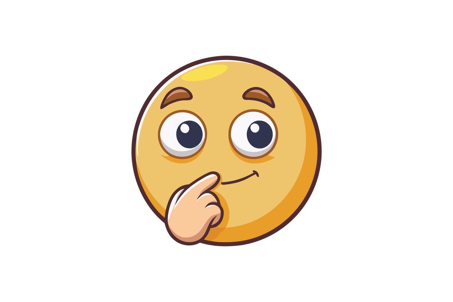 Cute thinking emoji face with hand on chin expressing curiosity, reflection, and deep thought on a clean white background vector