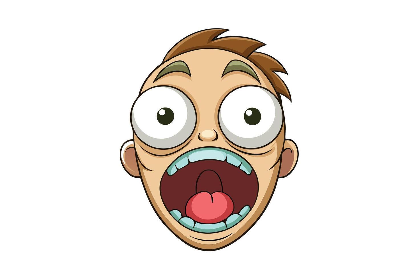 Funny character illustration of a shocked face with wide eyes, open mouth, and terrified look, conveying surprise and extreme emotion vector