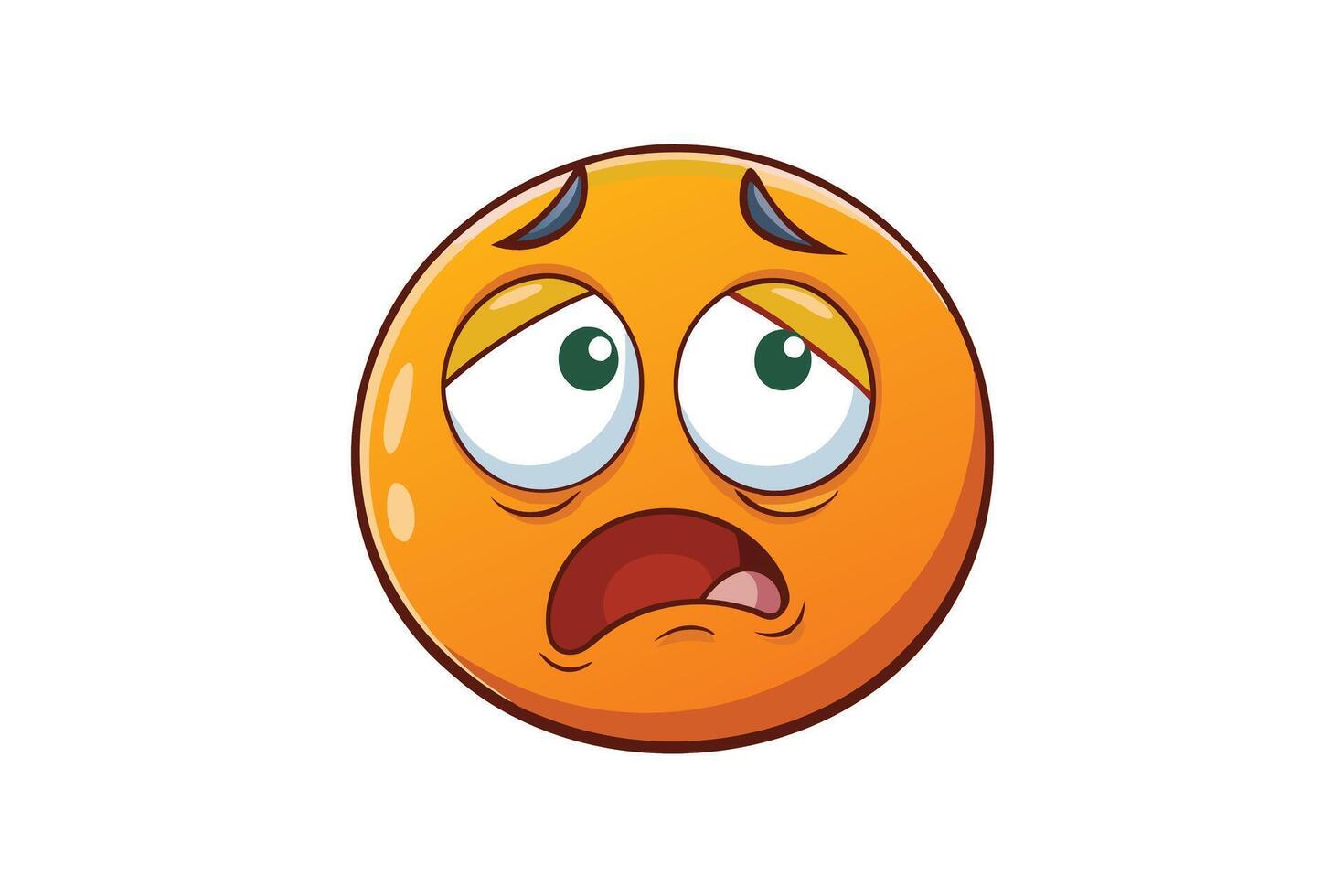 Weary cartoon emoji showcasing fatigue and exhaustion through drooping eyes and downturned mouth vector