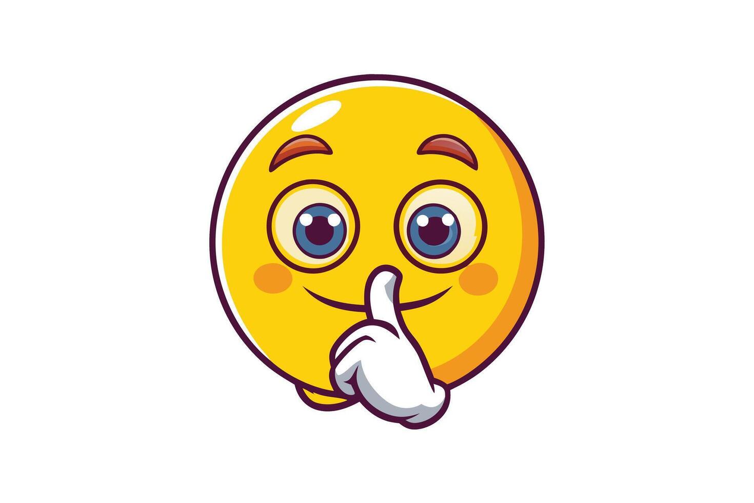 Cartoon illustration of a shh emoji with bright eyes and a hand gesture, symbolizing silence, secrecy, or keeping quiet vector