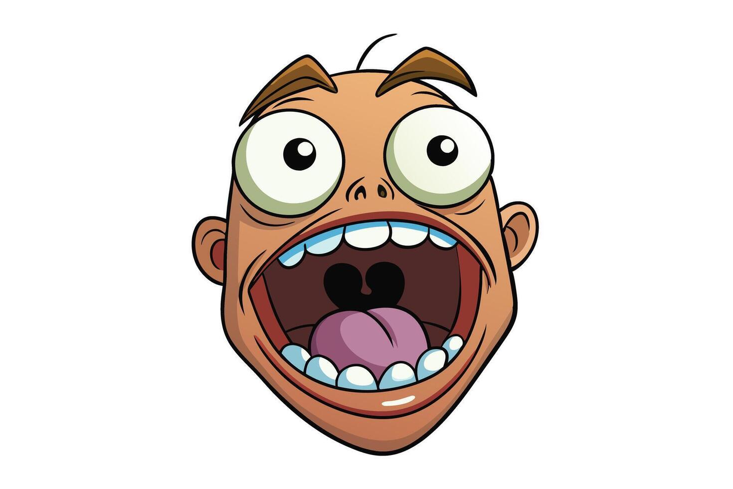 Hilarious cartoon face screaming in fear with a comical design, wide eyed expression, and open mouth, symbolizing shock or amazement vector