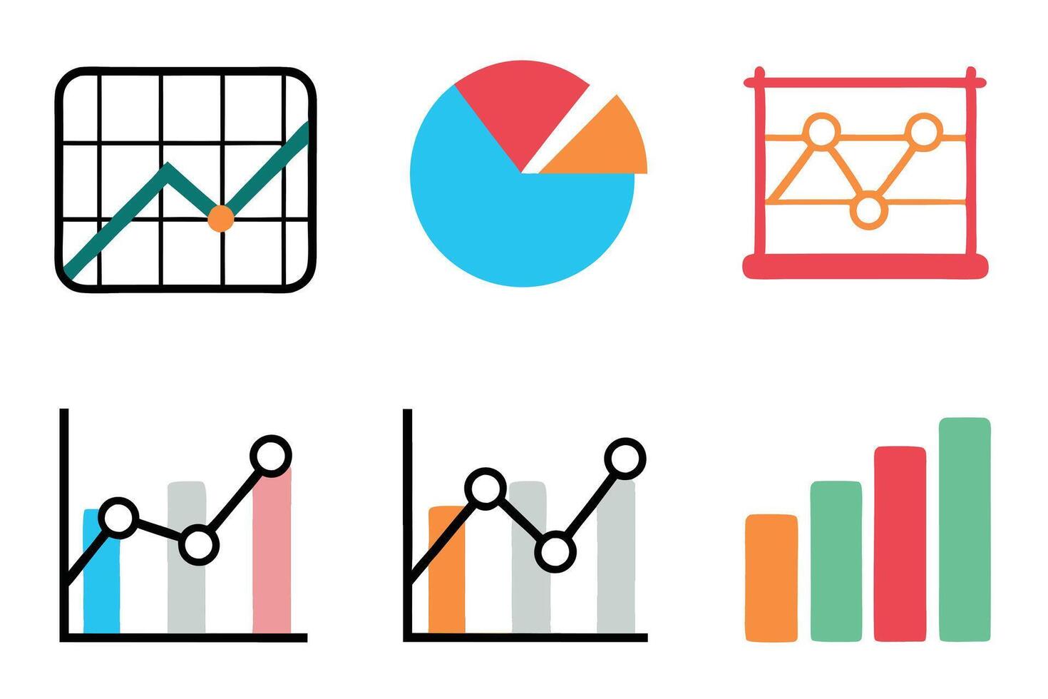 Professional infographic style chart and graph icons ideal for data analysis, business presentations, and educational visualizations vector