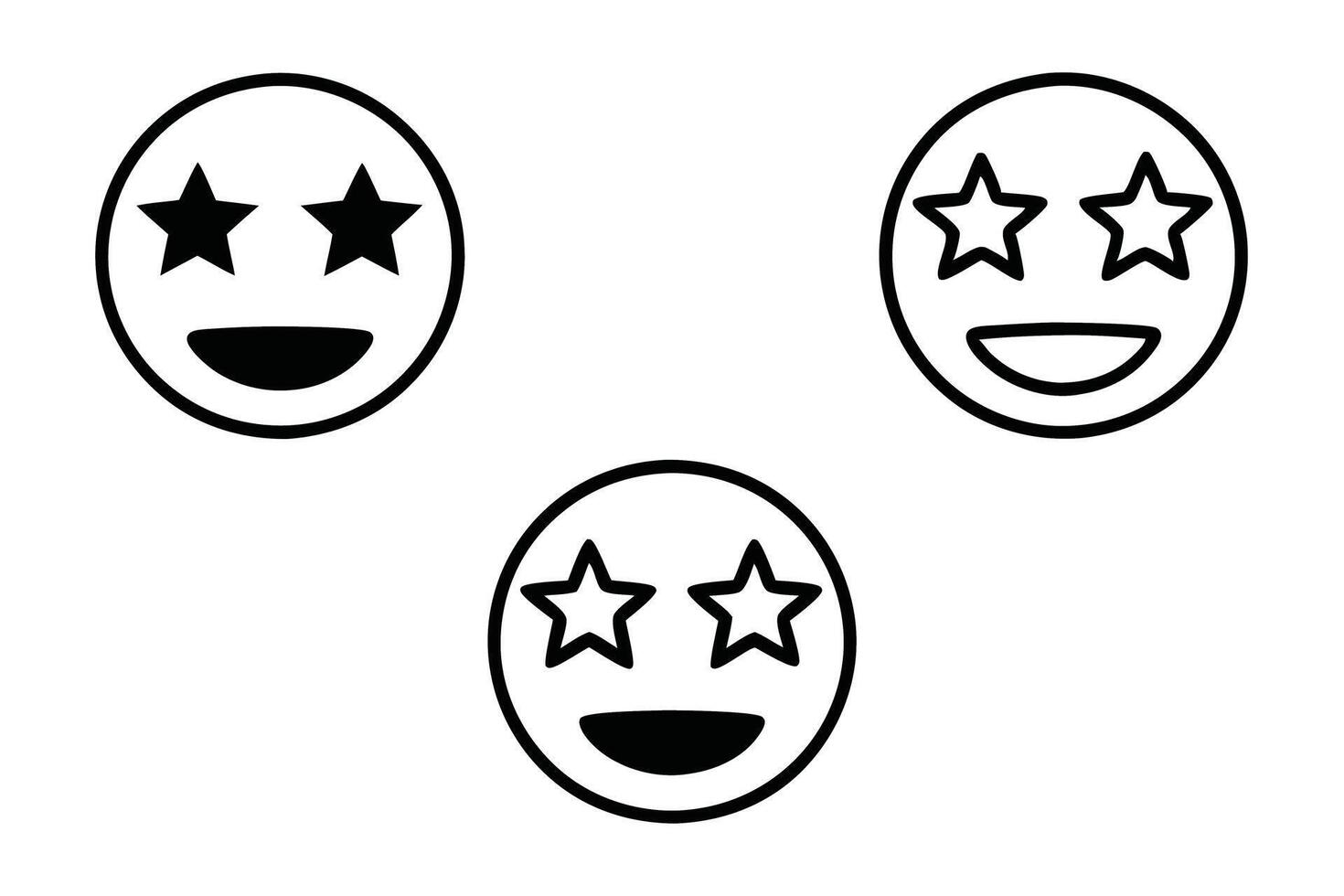 Minimalist line art emoji face with stars for eyes showing amazement and joy, ideal for creative expressions, line art vector