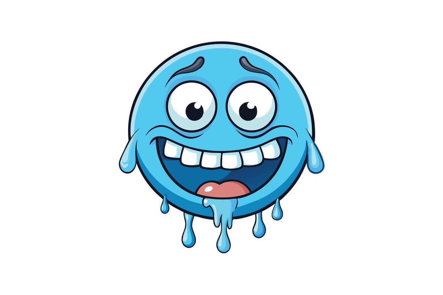 Frosty cartoon emoji with icy blue face, dripping water details, and humorous frozen expression, perfect for cold weather themes vector