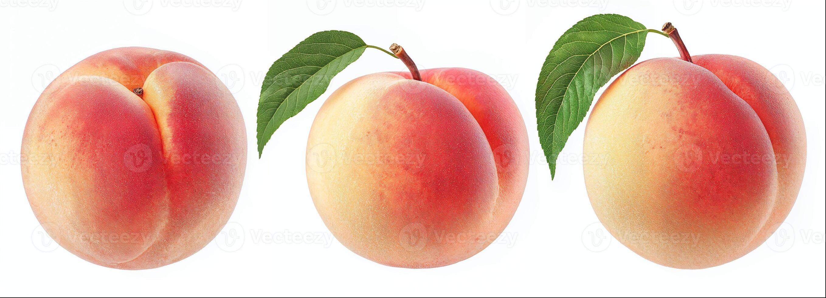 Peach with leaf isolated on white background, hight detailed upscaled image photo