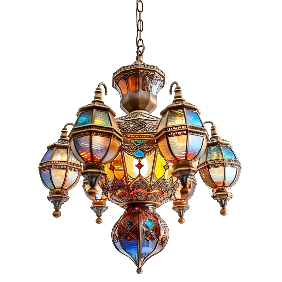 Antique Lantern Style Arabian Chandelier with Mosaic Glasswork png