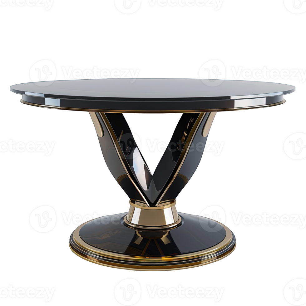 Modern Black and Gold Round Table with V Shape Base png