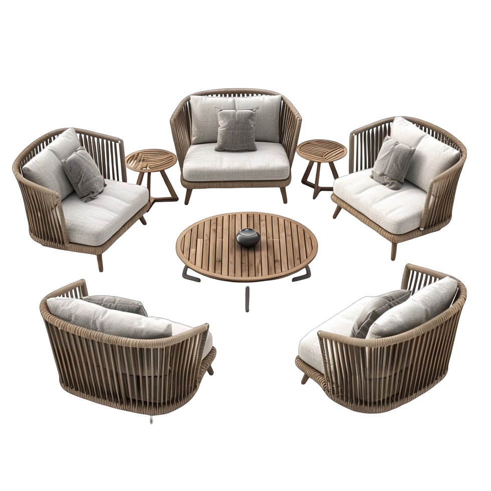 Contemporary Wooden Patio Sofa Set with Tables png