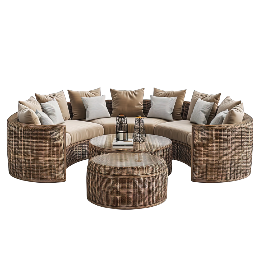Luxury Semi Circular Rattan Sofa Set with Table Outdoor Patio Furniture png