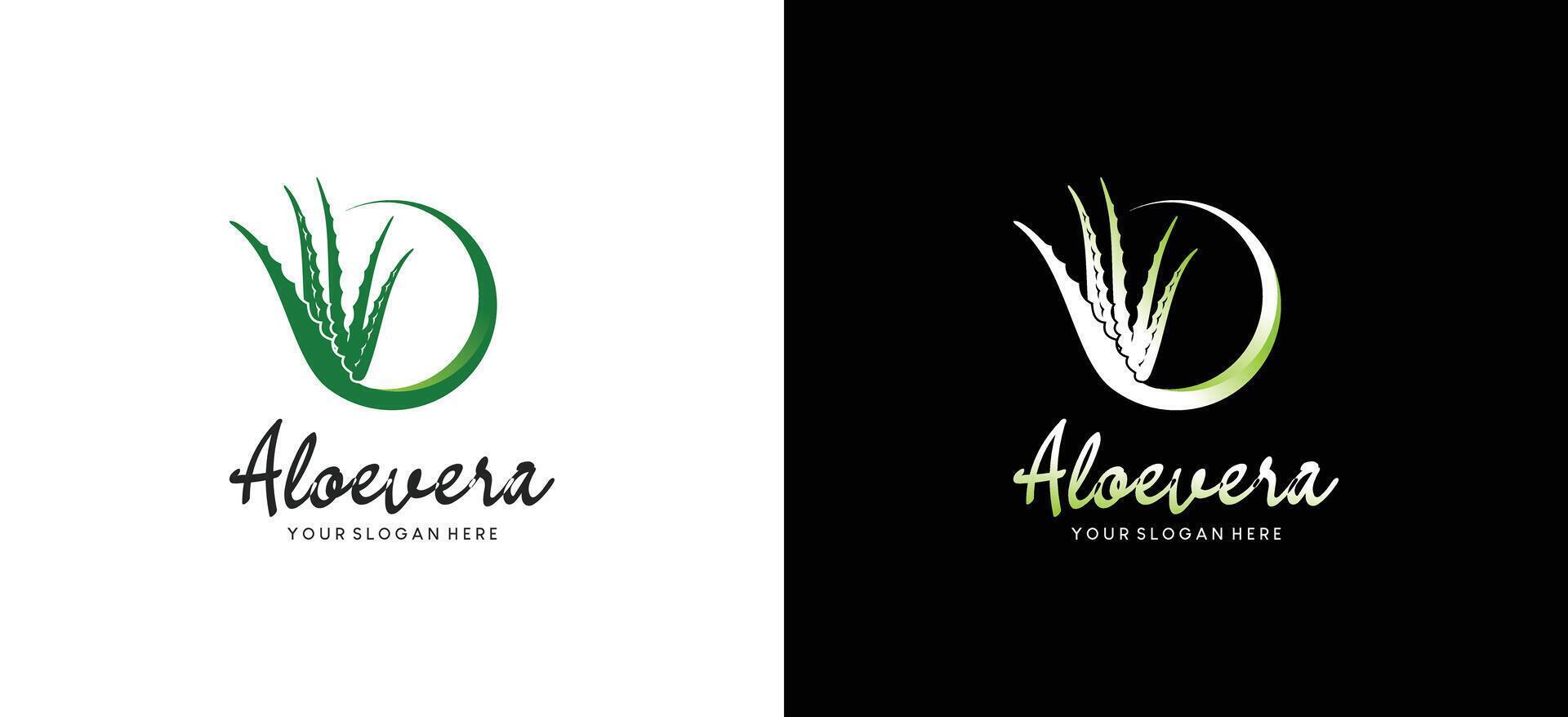 Aloe vera plant logo design template with natural fresh green leaves vector