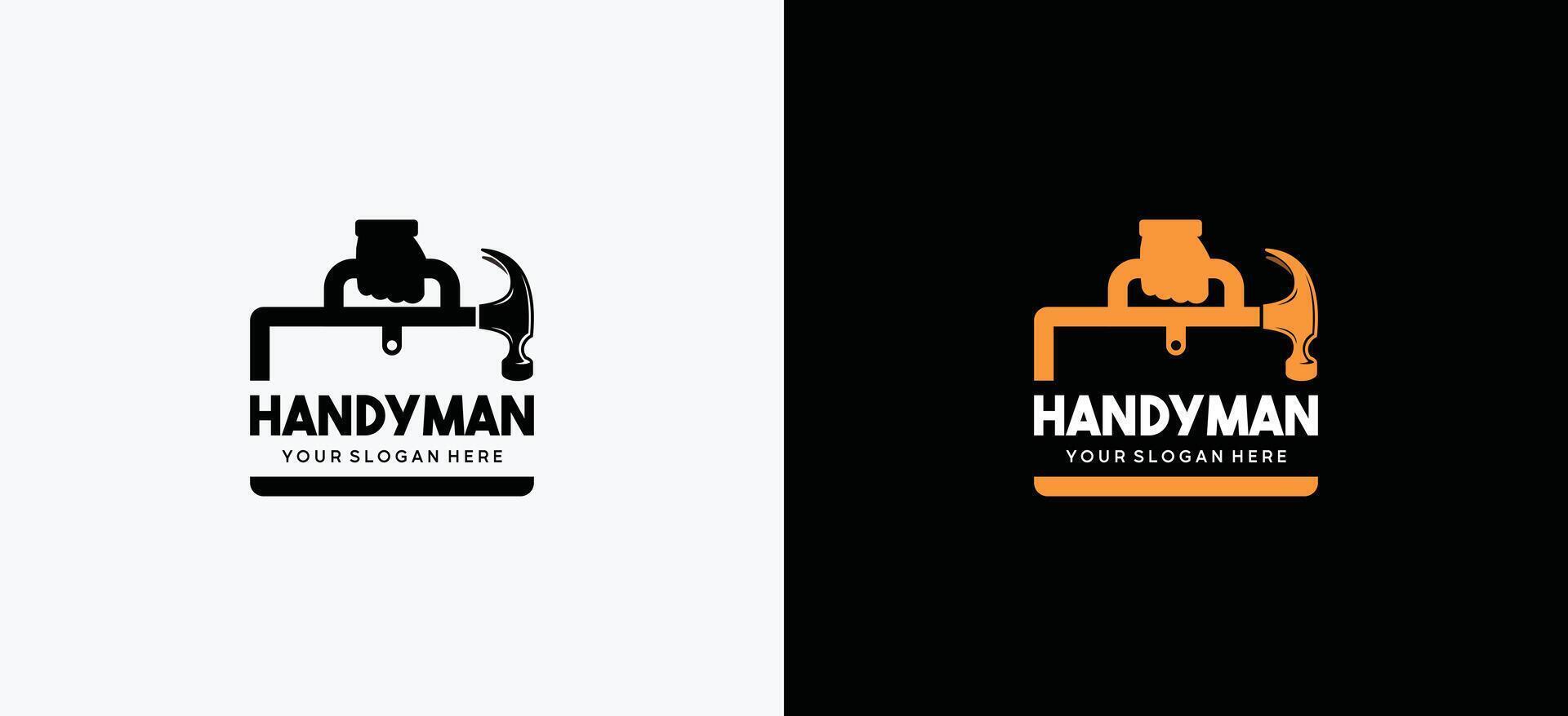 Handyman service logo design template, illustration of tool bag with hammer symbol vector