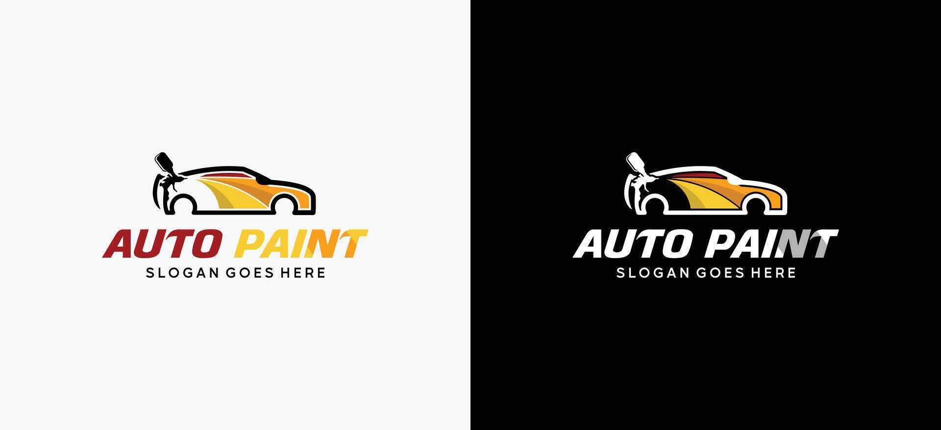 illustration of auto paint car logo design with modern colorful spray gun symbol vector