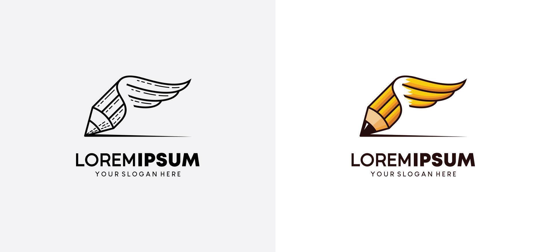 Illustration of a pencil logo design with a combination of flying wings for an education logo symbol vector