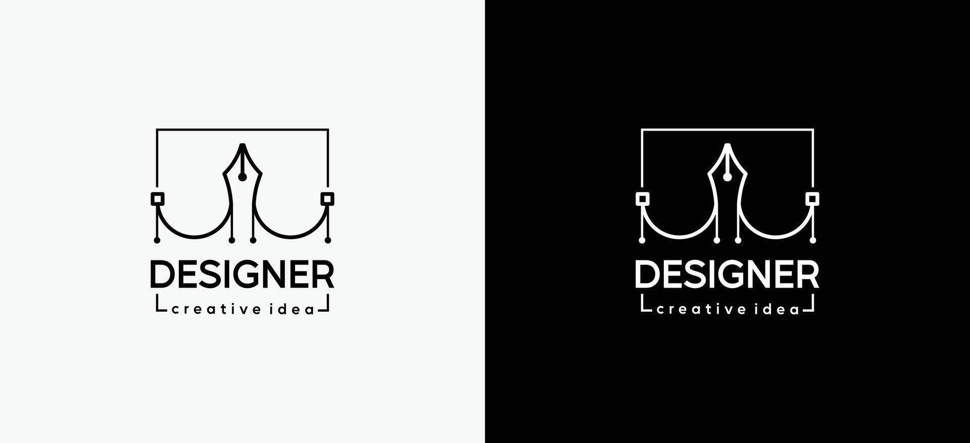 Logo for designer or illustrator with pen tool cursor icon symbol, curve control point art vector