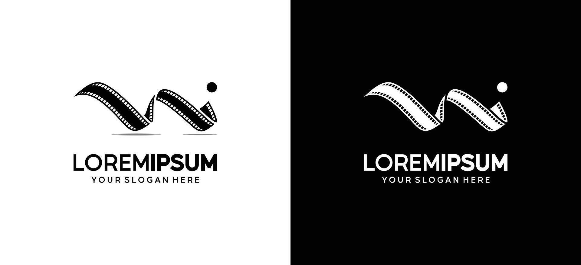 Film tape logo design with creative illustration of mountain, mountain movie logo vector