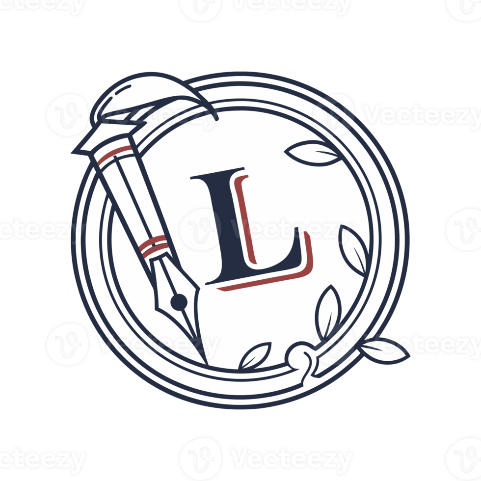Elegant Monogram L with Quill and Inkwell png
