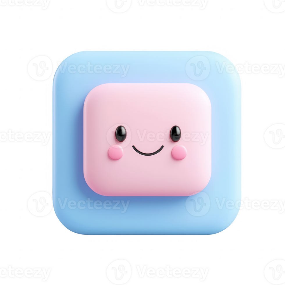 A cheerful pink square icon with a smiley face on a blue background, perfect for designs. png