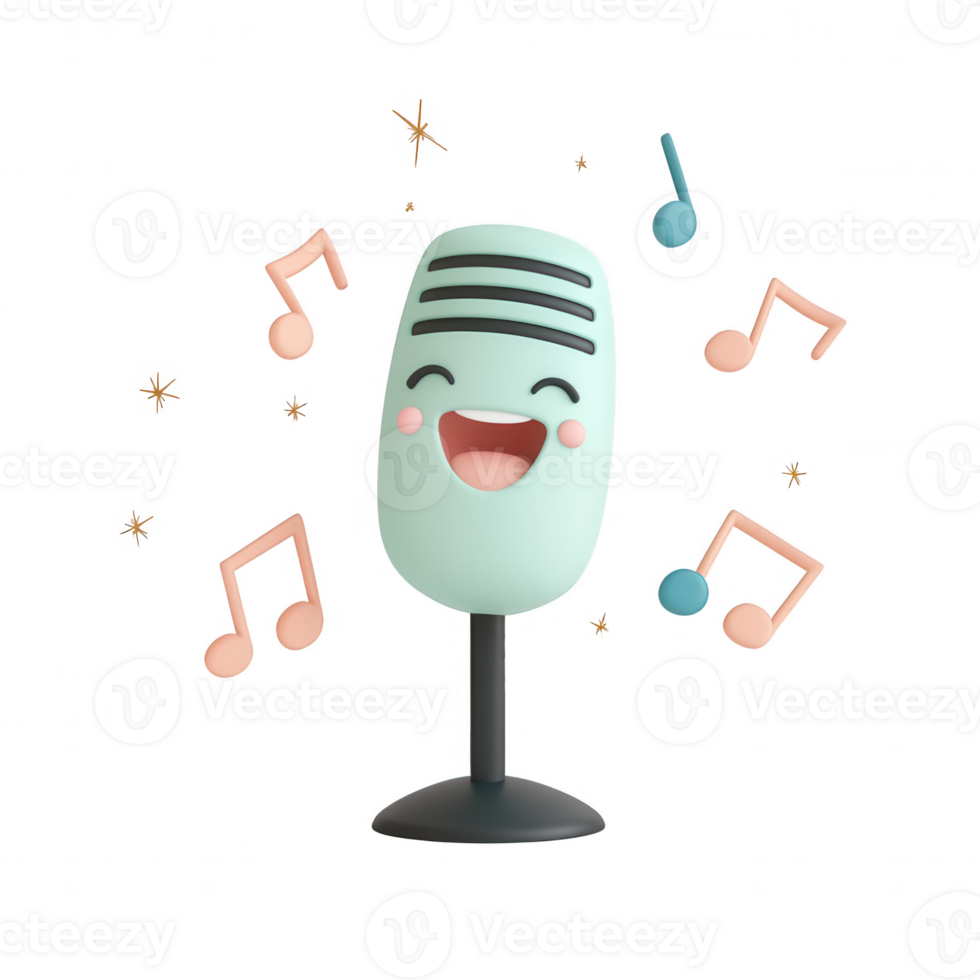 A cheerful microphone with musical notes, perfect for music and entertainment themes. png