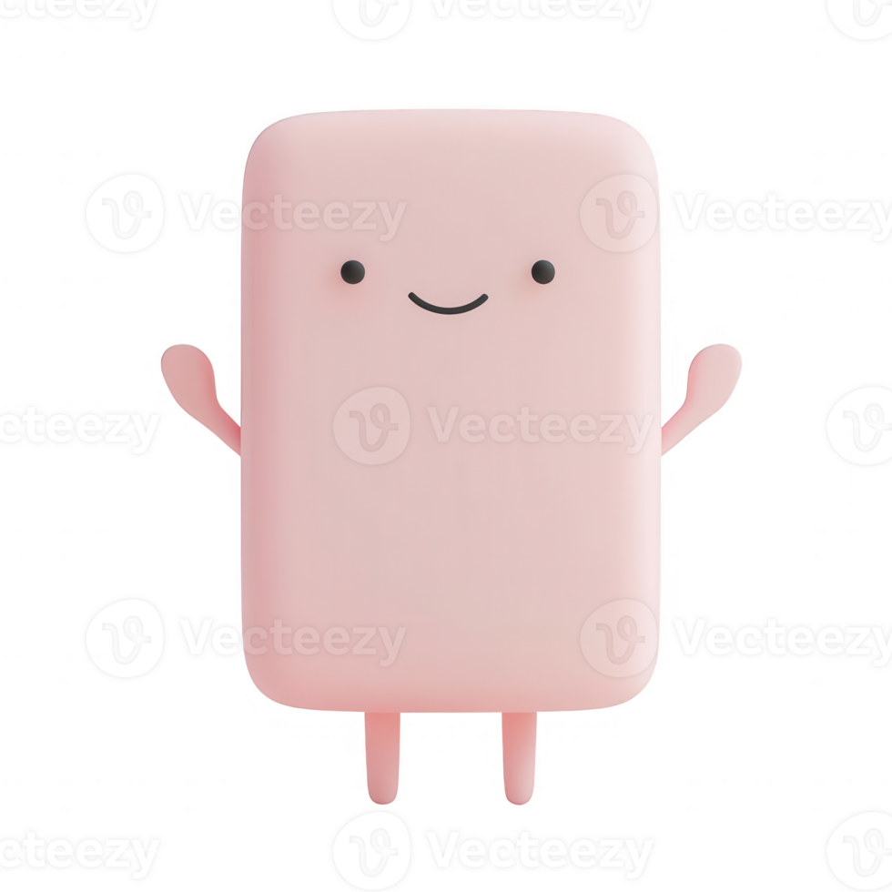 A cute, cartoon-like pink character smiling with open arms in a friendly pose. png