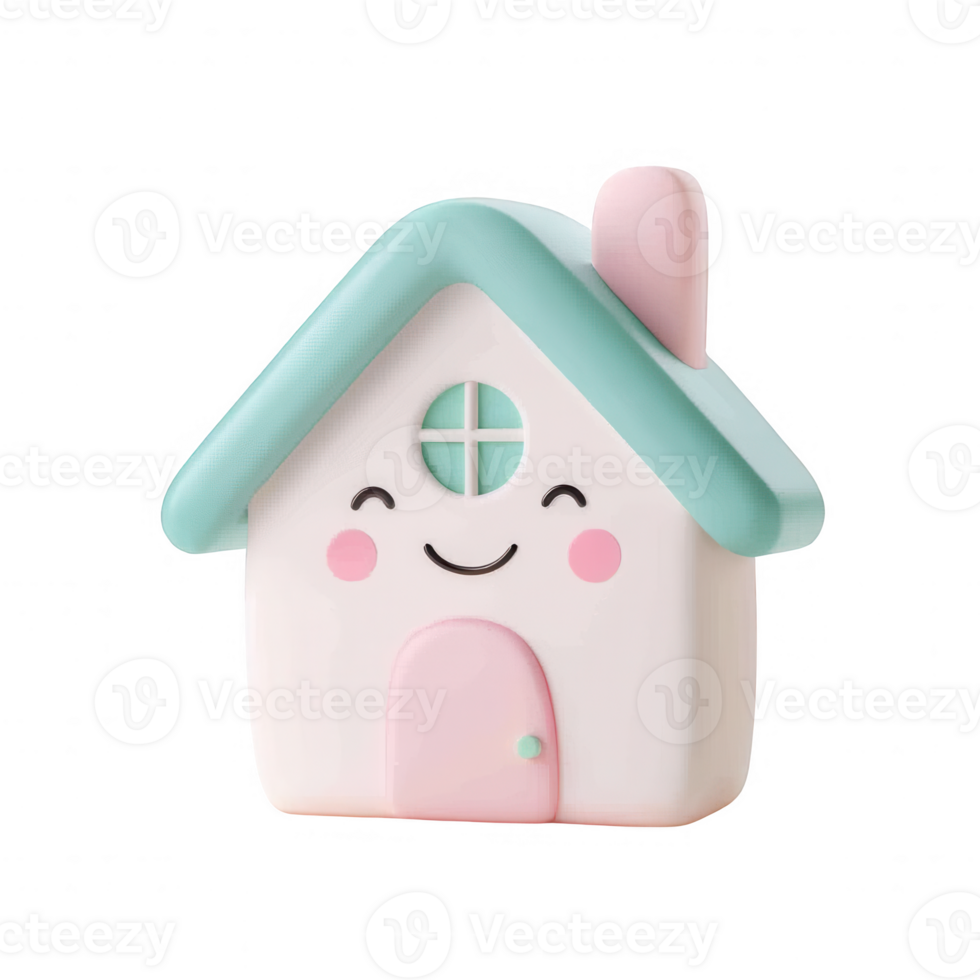 A cute and cheerful toy house design with pastel colors and friendly features. png