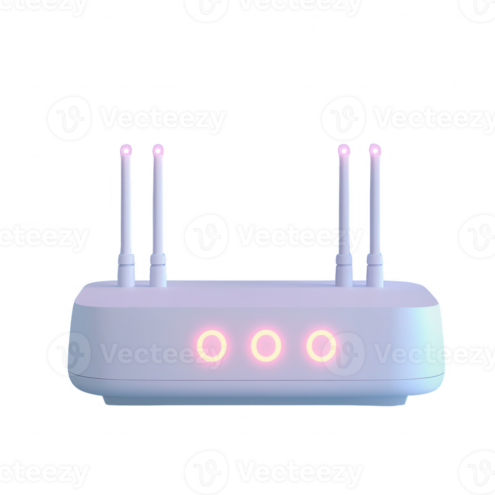 A modern wireless router with LED indicators, ideal for digital connectivity. png