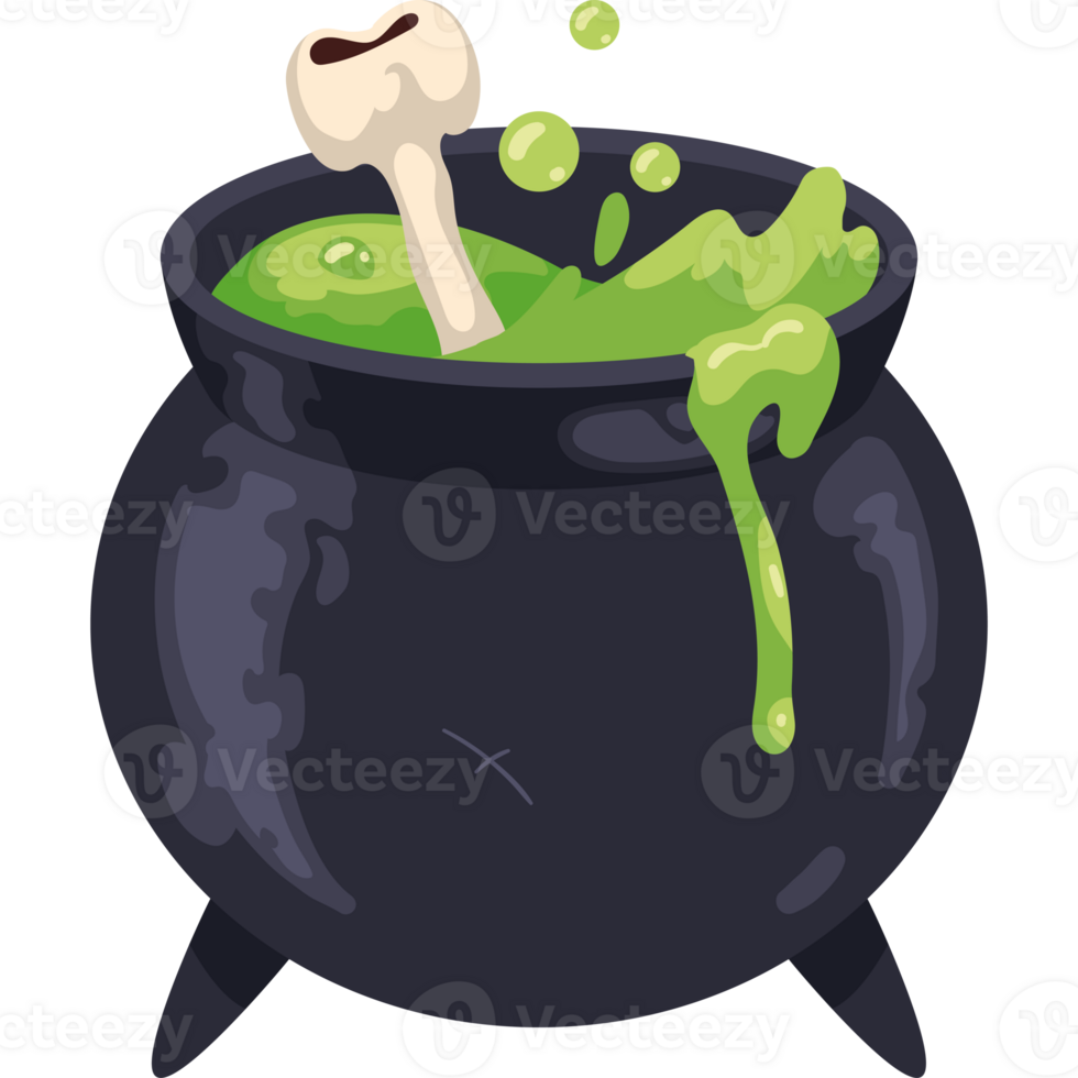 Halloween cauldron with bone in it png