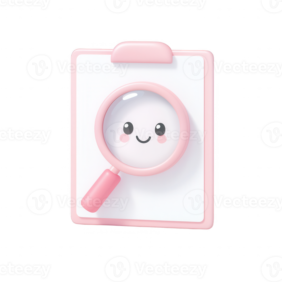 A cheerful magnifying glass on a clipboard, ideal for playful illustrations. png
