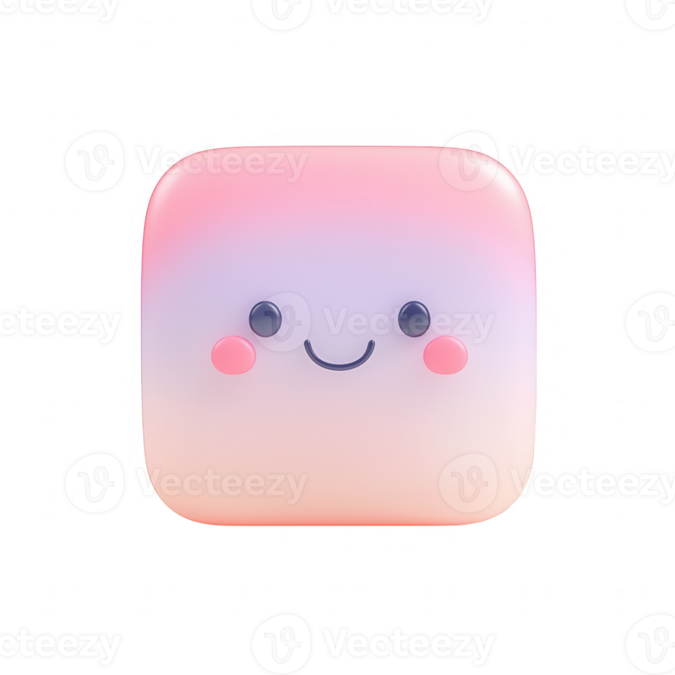 A cute pastel-colored square with a friendly smile and rosy cheeks. png