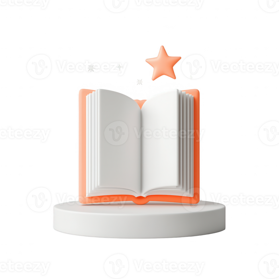 A vibrant 3D illustration of an open book with a star, symbolizing creativity and learning. png